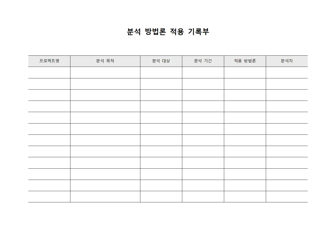 분석 방법론 적용 기록부 템플릿