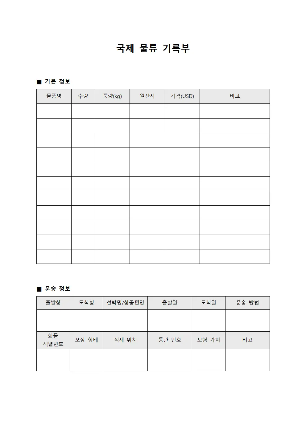 국제 물류 기록부