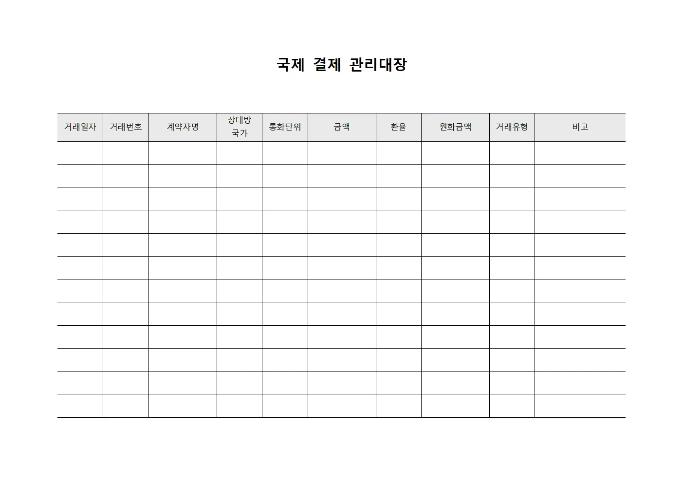 국제 결제 관리대장 문서.서식