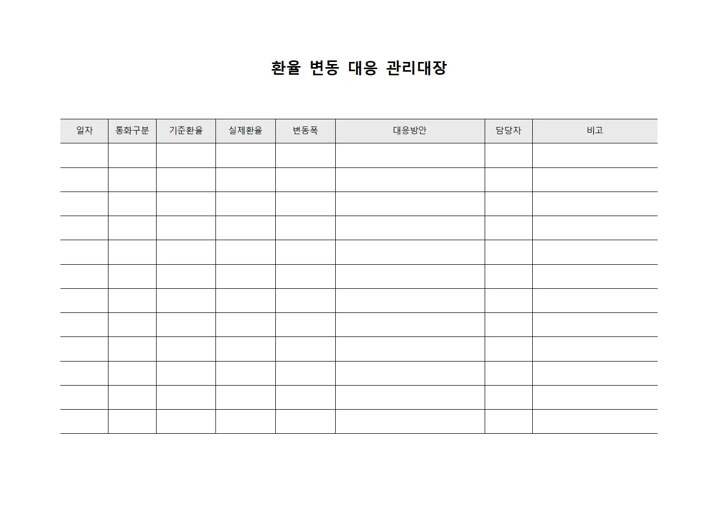 환율 변동 대응 관리대장 서식파일