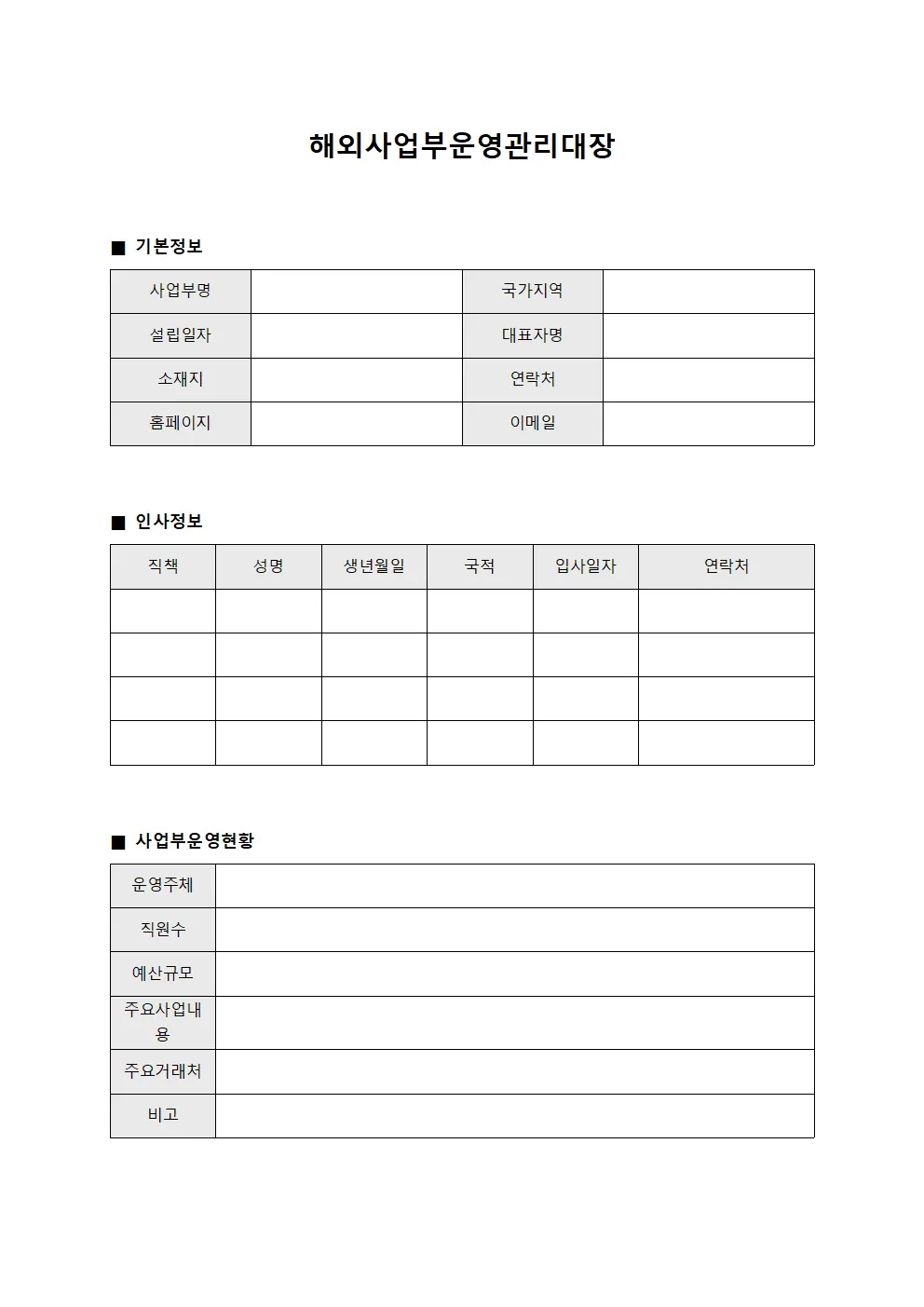 해외사업부운영관리대장