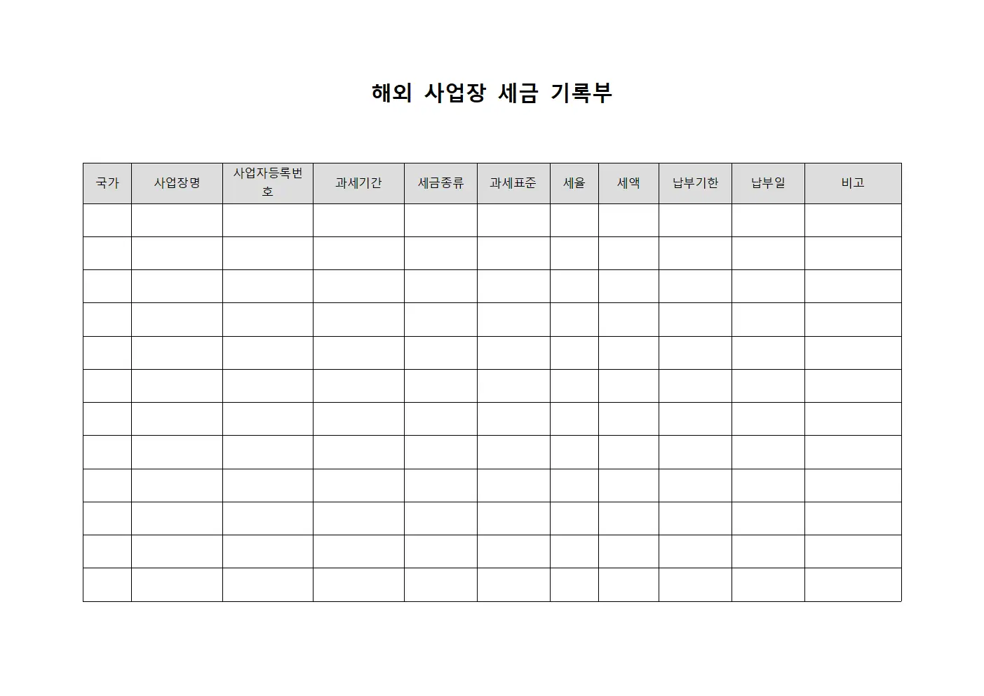 해외 사업장 세금 기록부