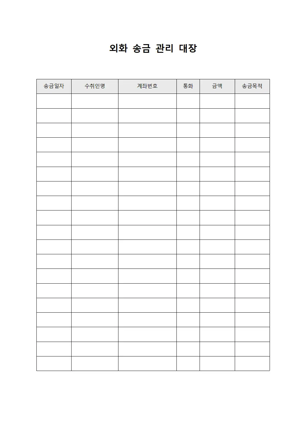 외화 송금 관리 대장