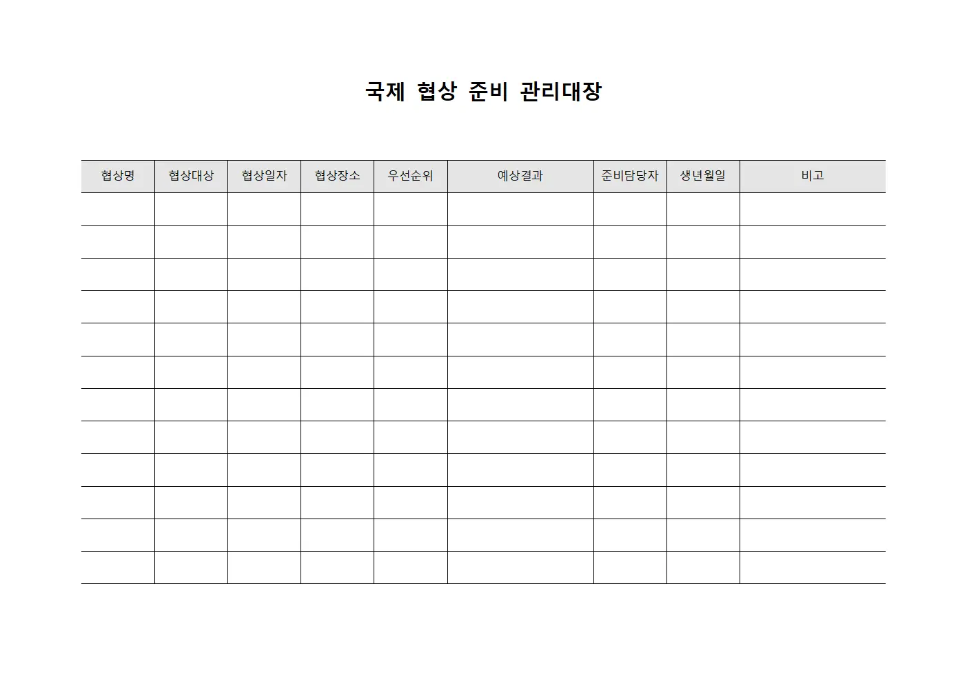 국제 협상 준비 관리대장 템플릿 서식