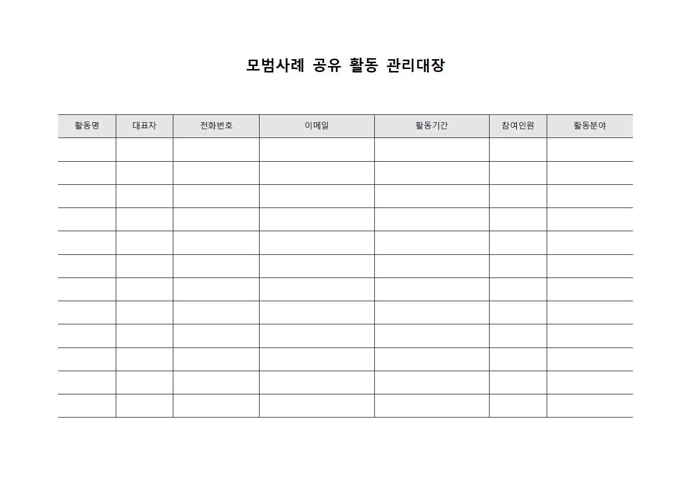 모범사례 공유 활동 관리대장