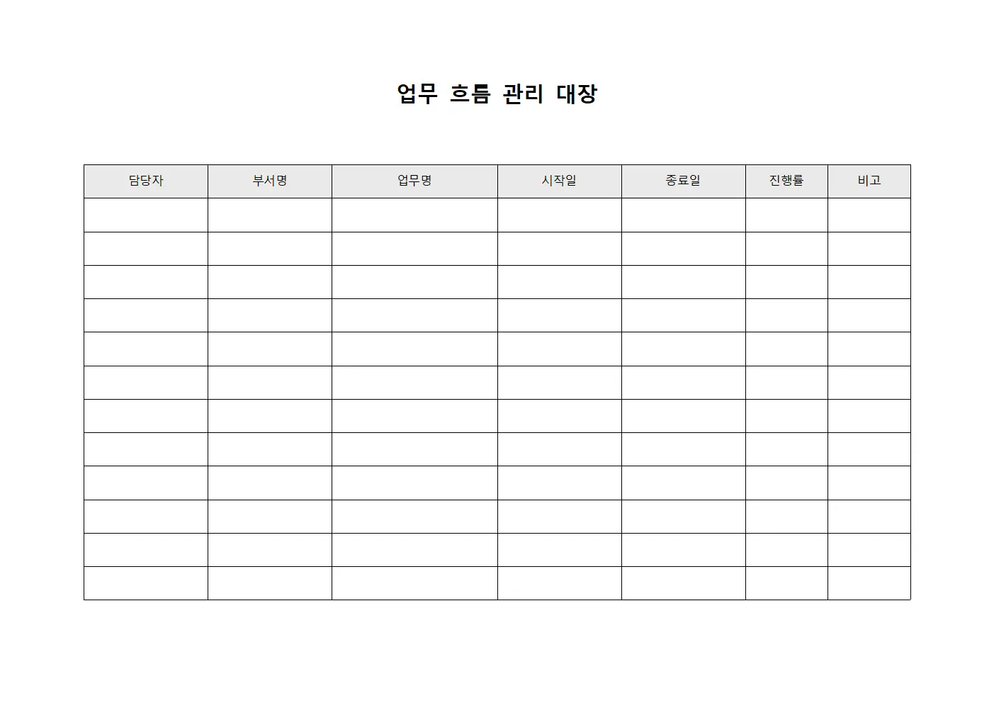 업무 흐름 관리 대장 양식