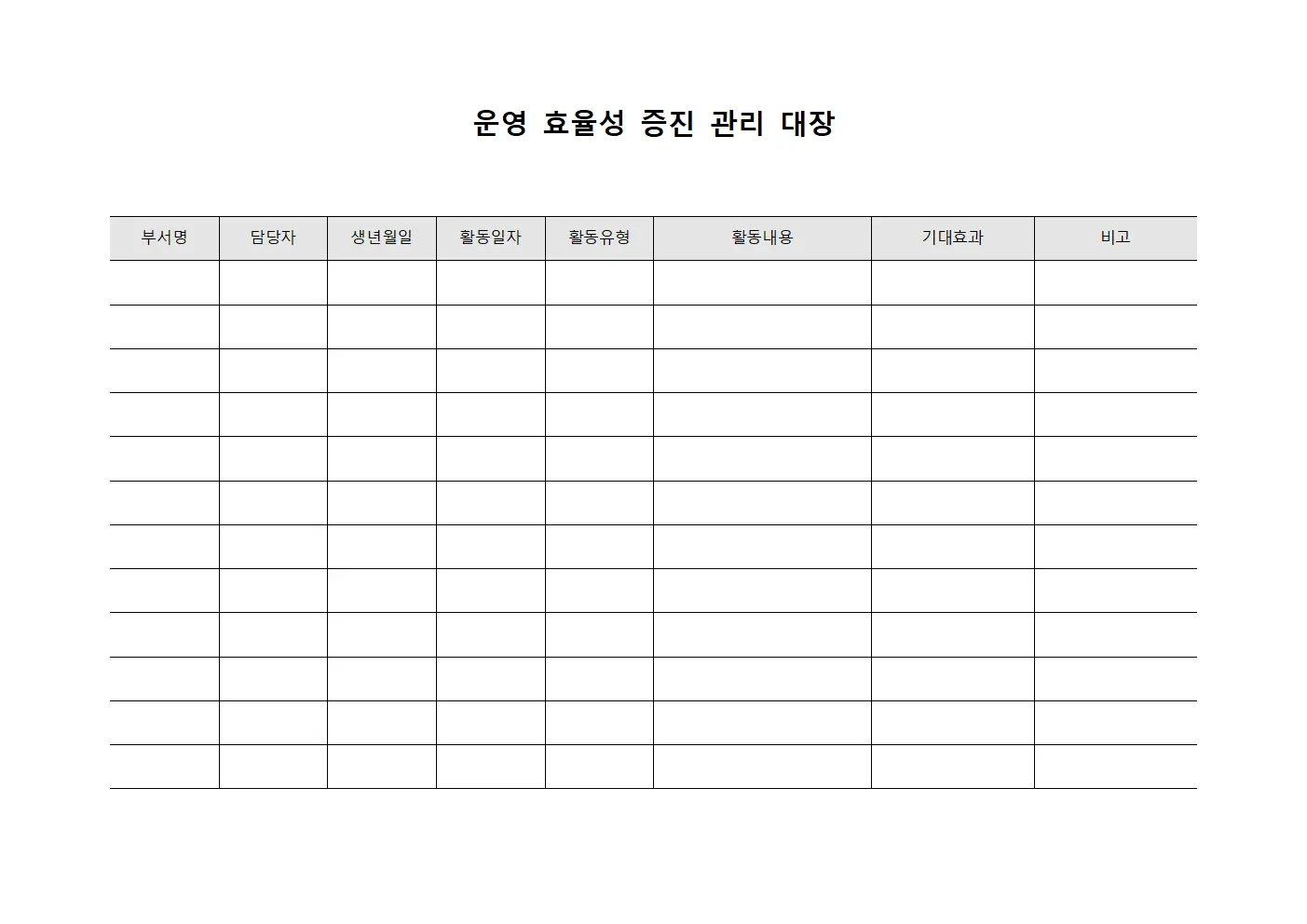 운영 효율성 증진 관리 대장