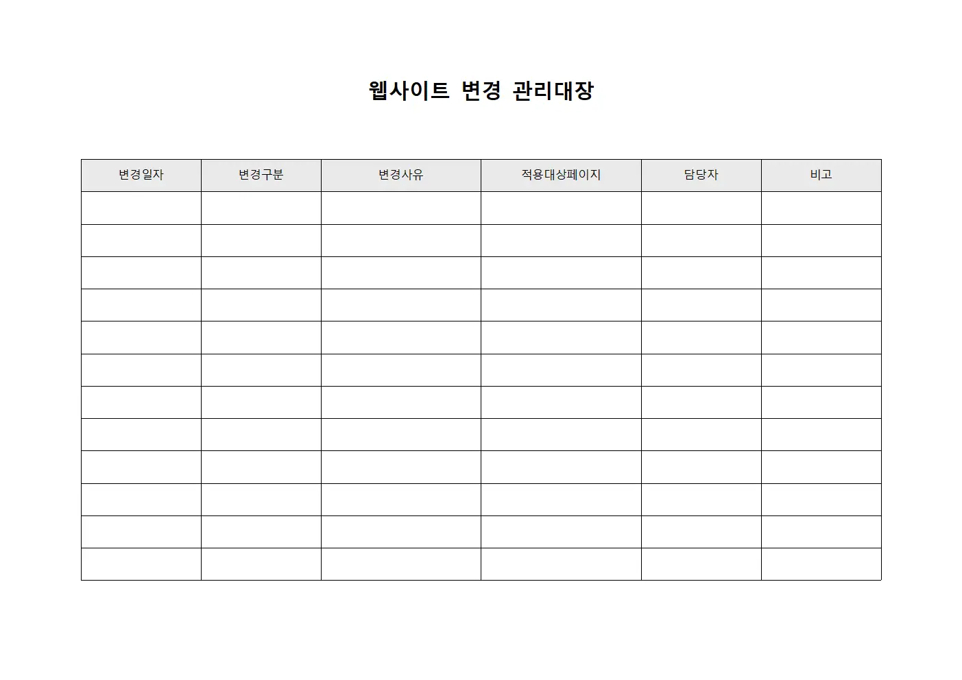 웹사이트 변경 관리대장