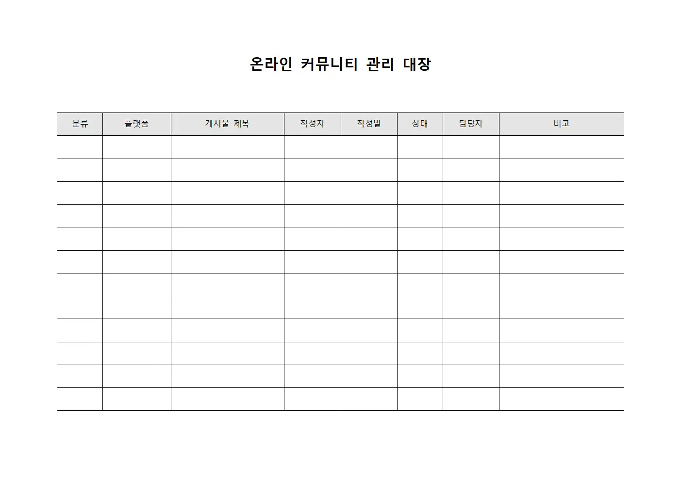 온라인 커뮤니티 관리 대장