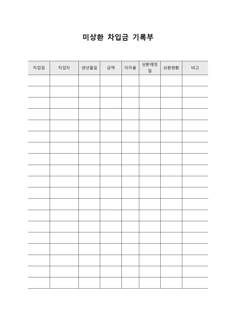 미상환 차입금 기록부