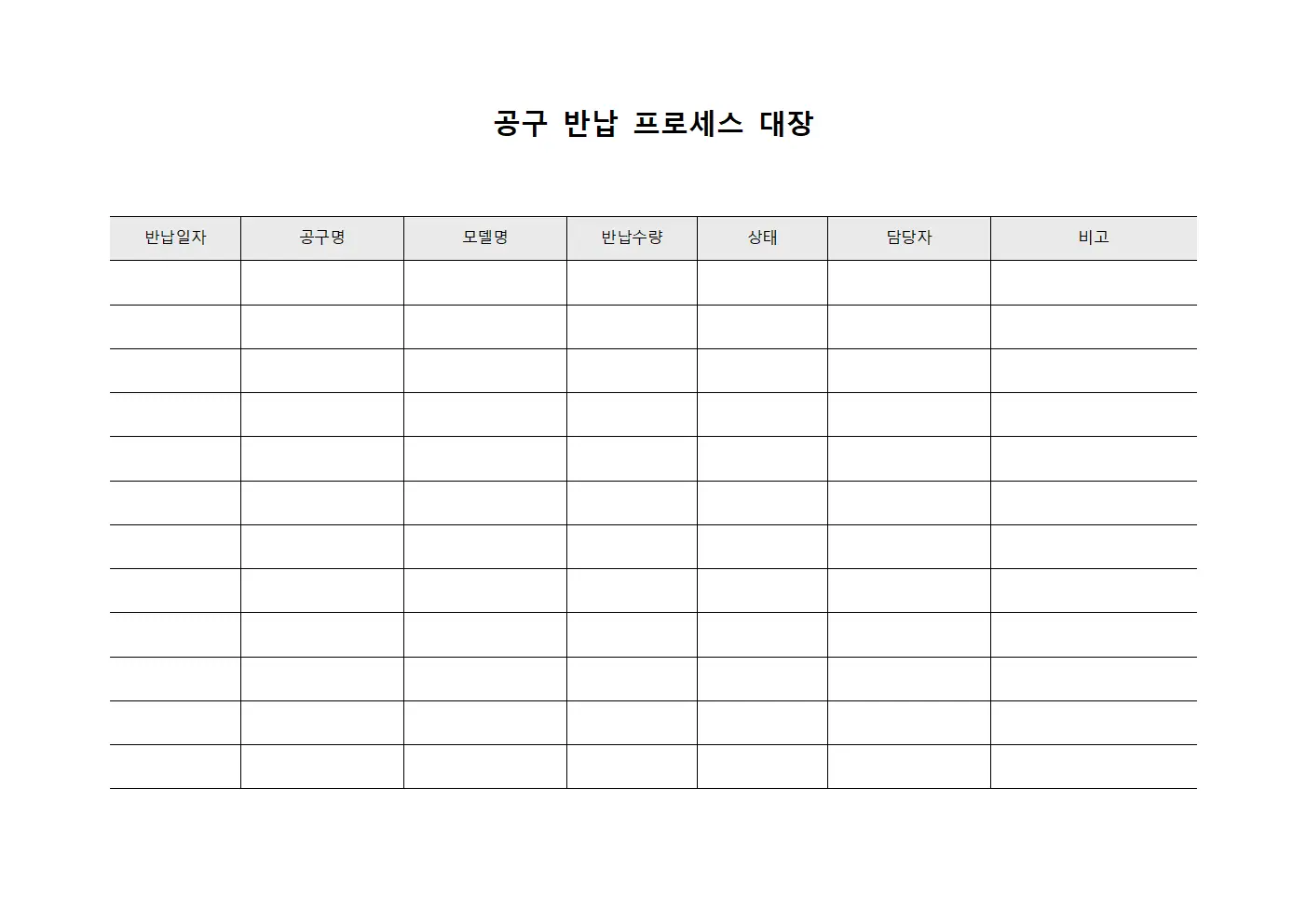 공구 반납 프로세스 대장 서식.양식