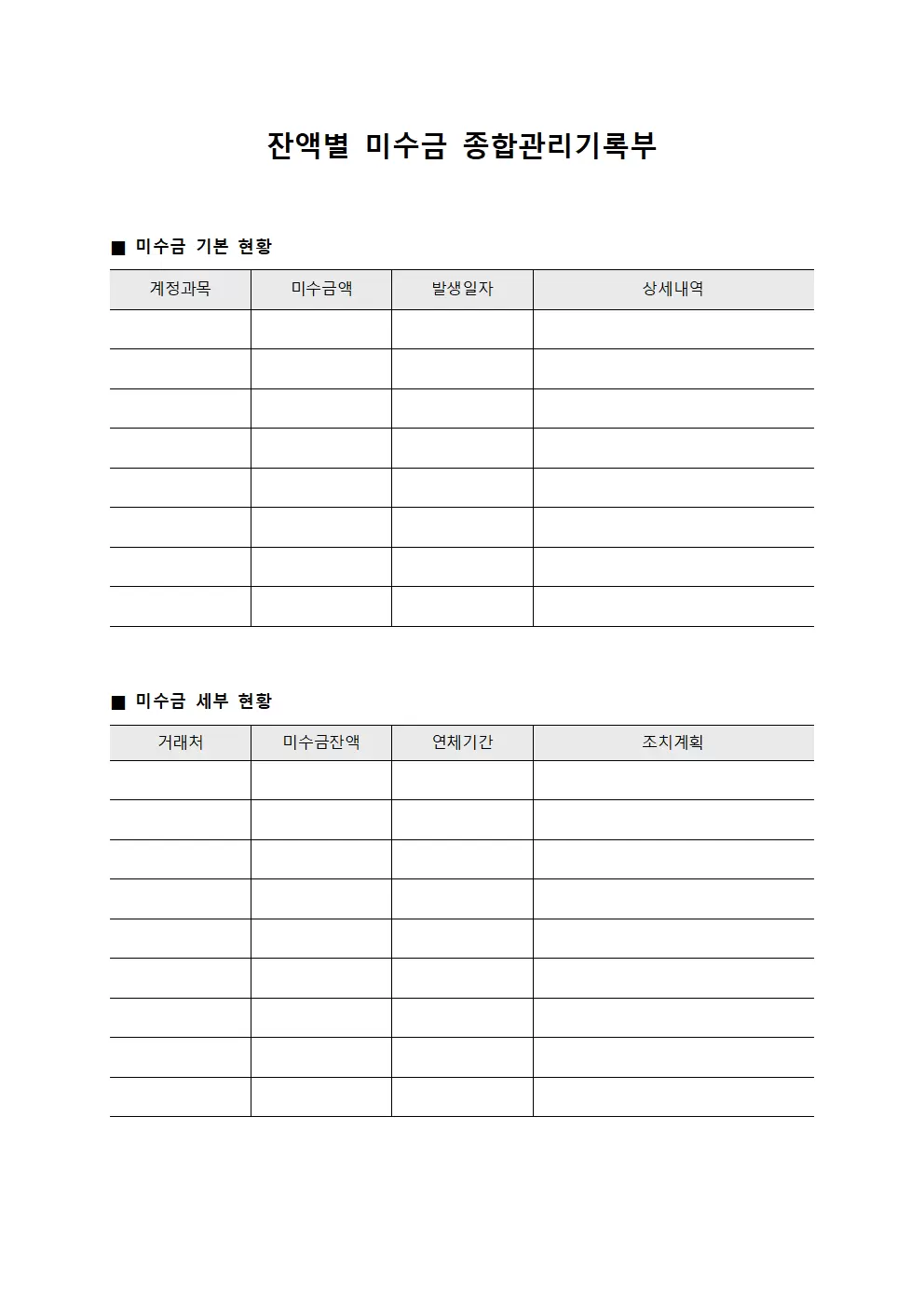 잔액별 미수금 종합관리기록부