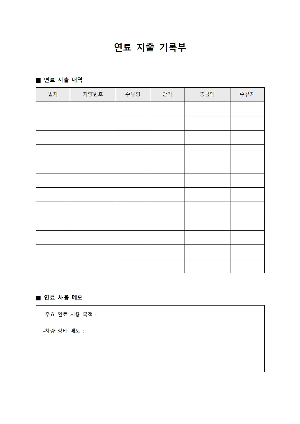 연료 지출 기록부