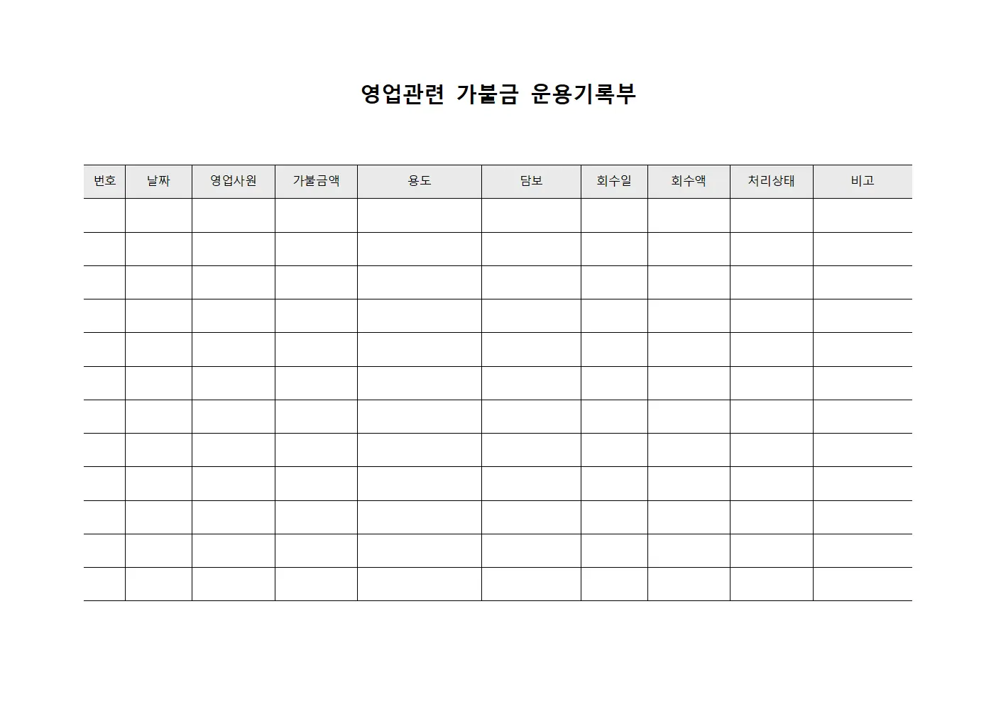 영업관련 가불금 운용기록부 양식.서식