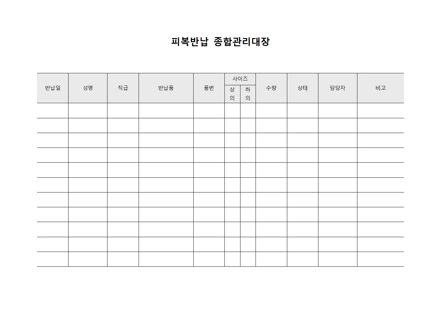 피복반납 종합관리대장