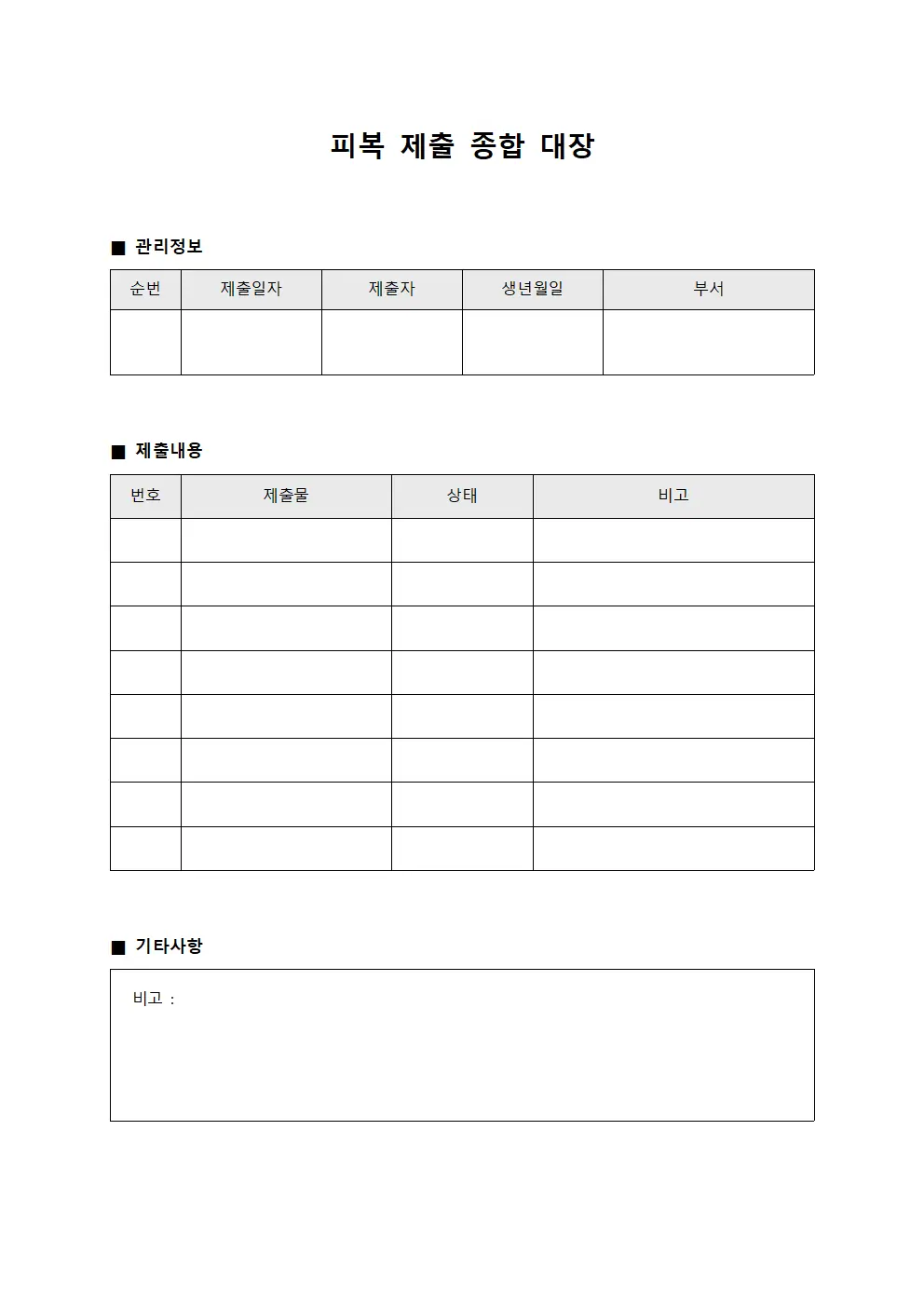 피복 제출 종합 대장 파일양식