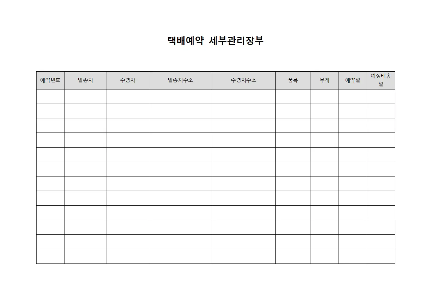 택배예약 세부관리장부