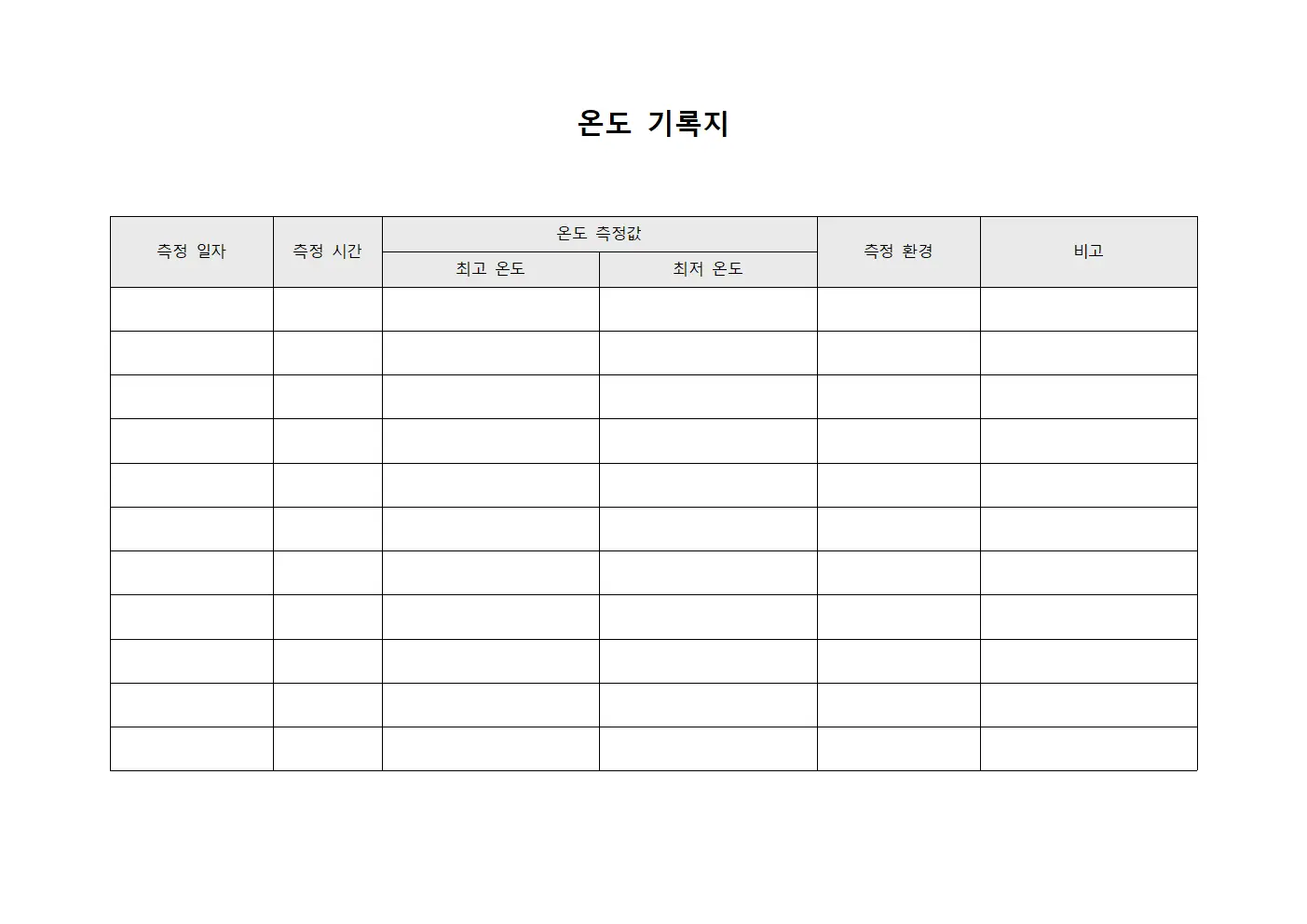 온도 기록지 양식