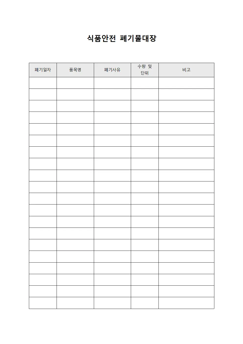 식품안전 폐기물대장