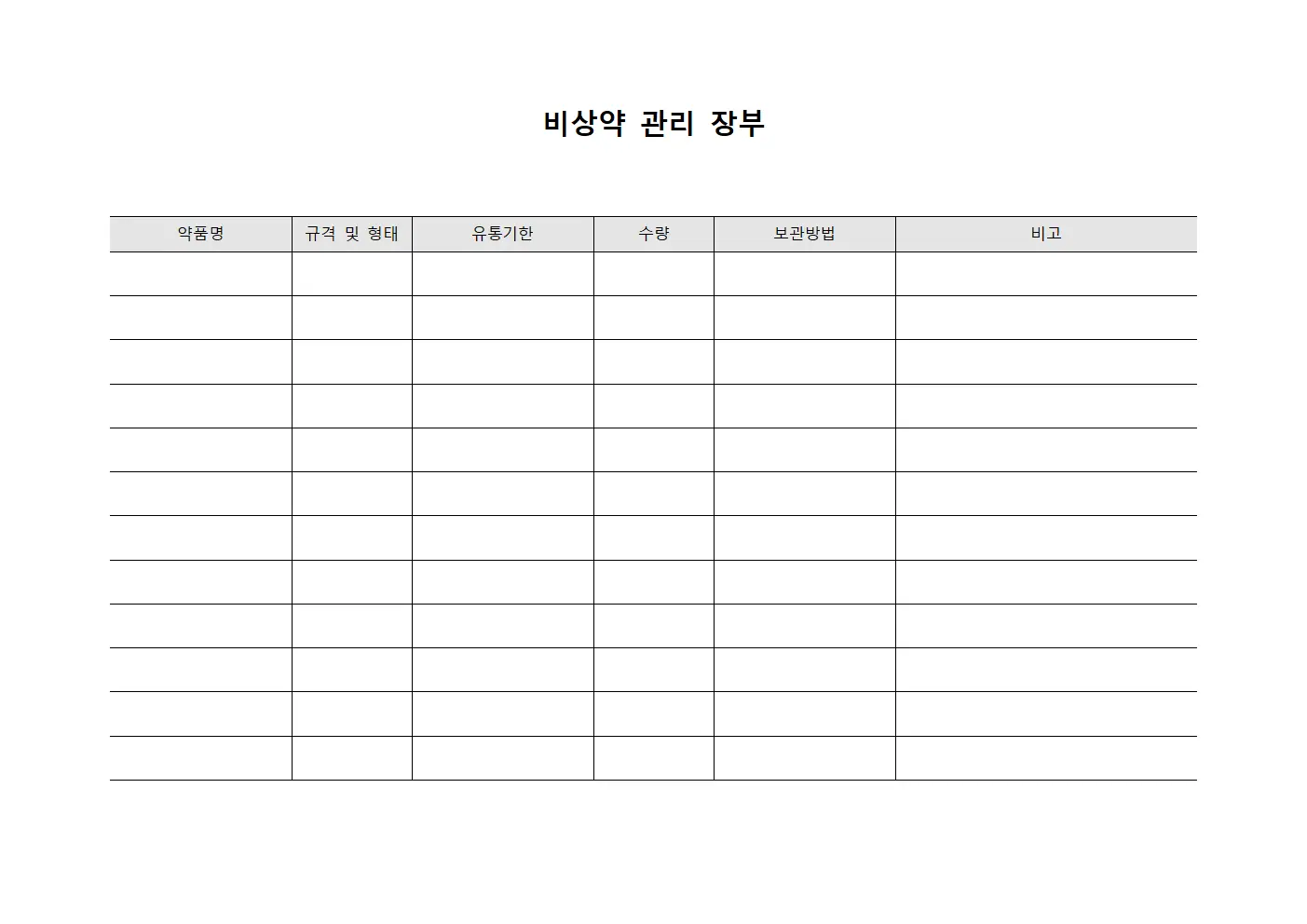 비상약 관리 장부 문서양식