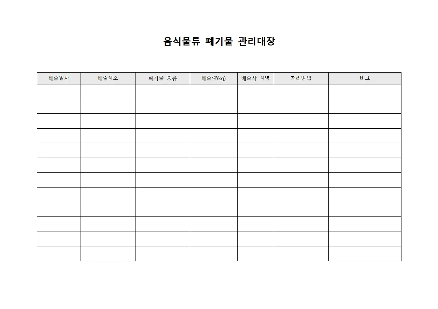 음식물류 폐기물 관리대장