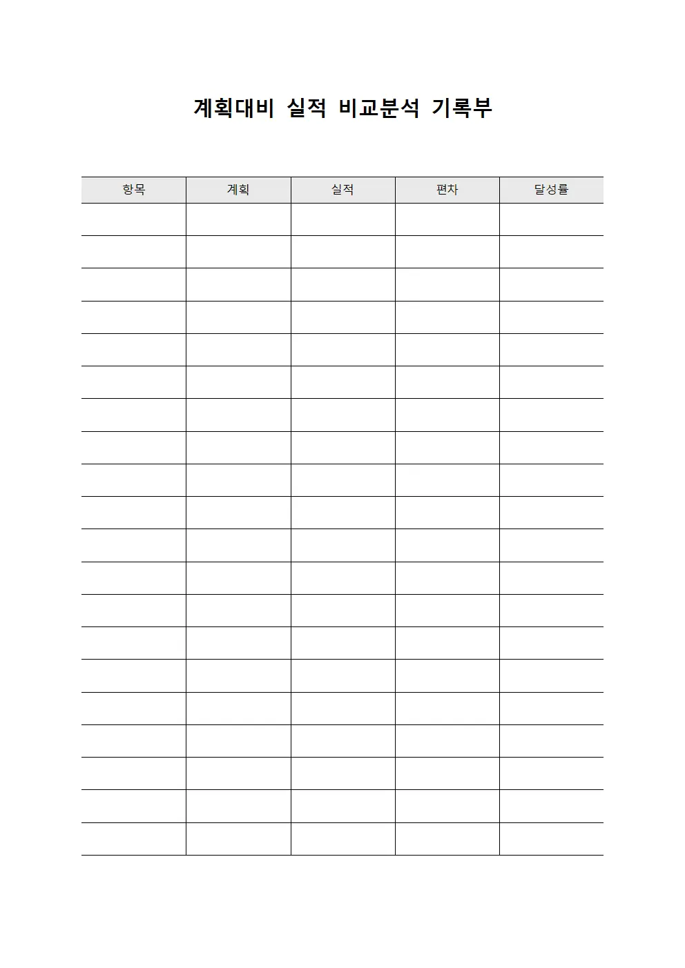 계획대비 실적 비교분석 기록부