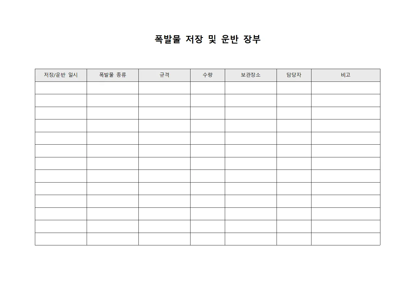 폭발물 저장 및 운반 장부