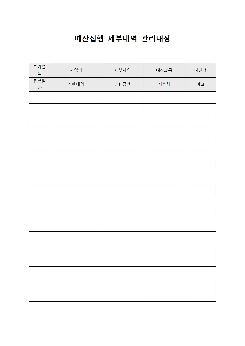 예산집행 세부내역 관리대장