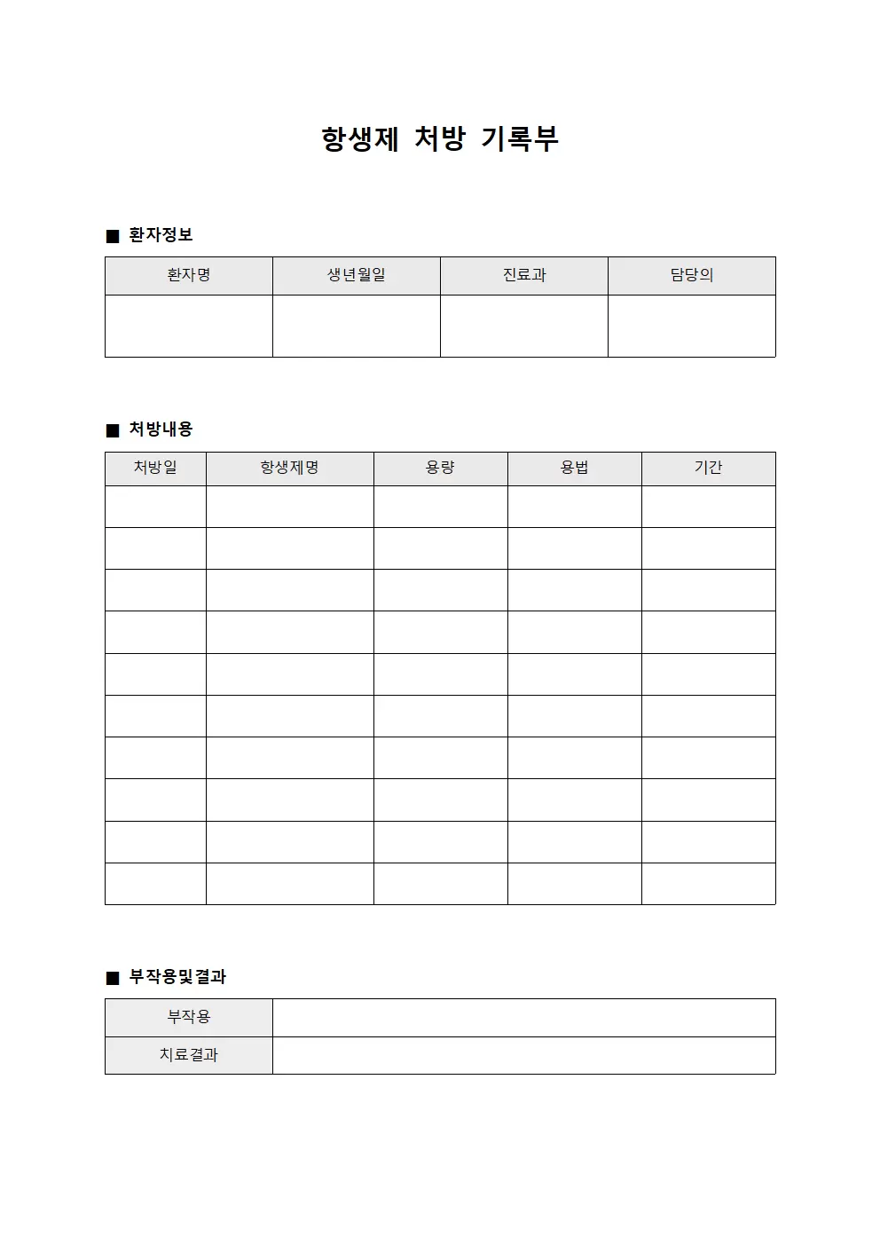 항생제 처방 기록부