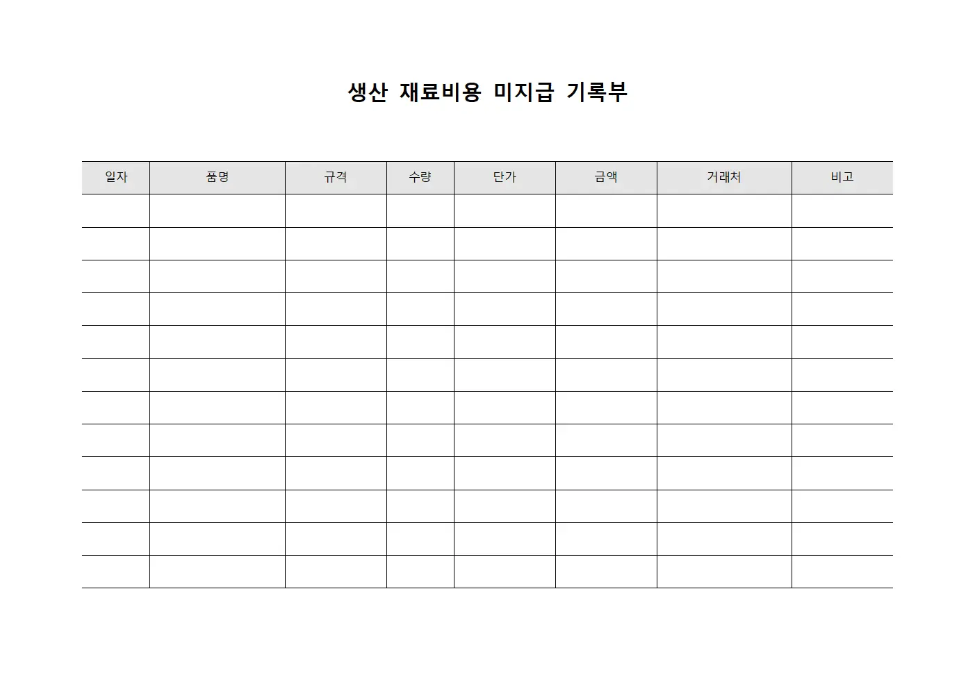 생산 재료비용 미지급 기록부