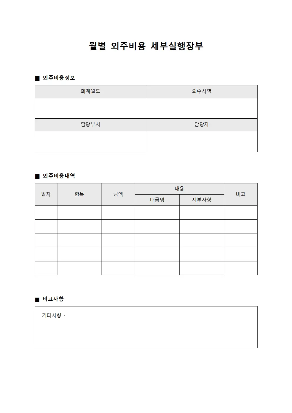 월별 외주비용 세부실행장부