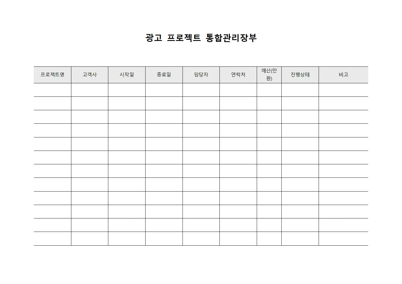 광고 프로젝트 통합관리장부 템플릿