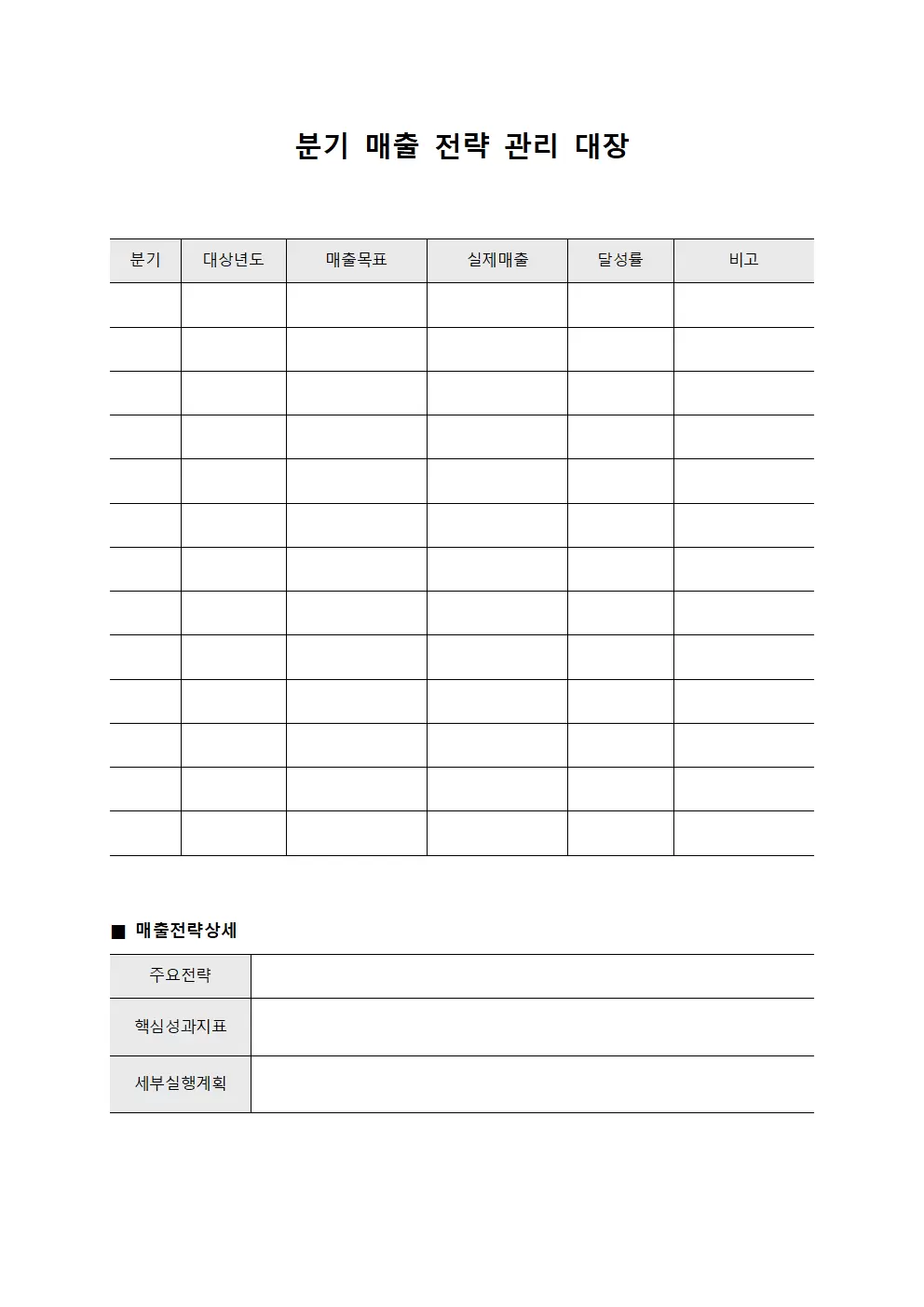 분기 매출 전략 관리 대장