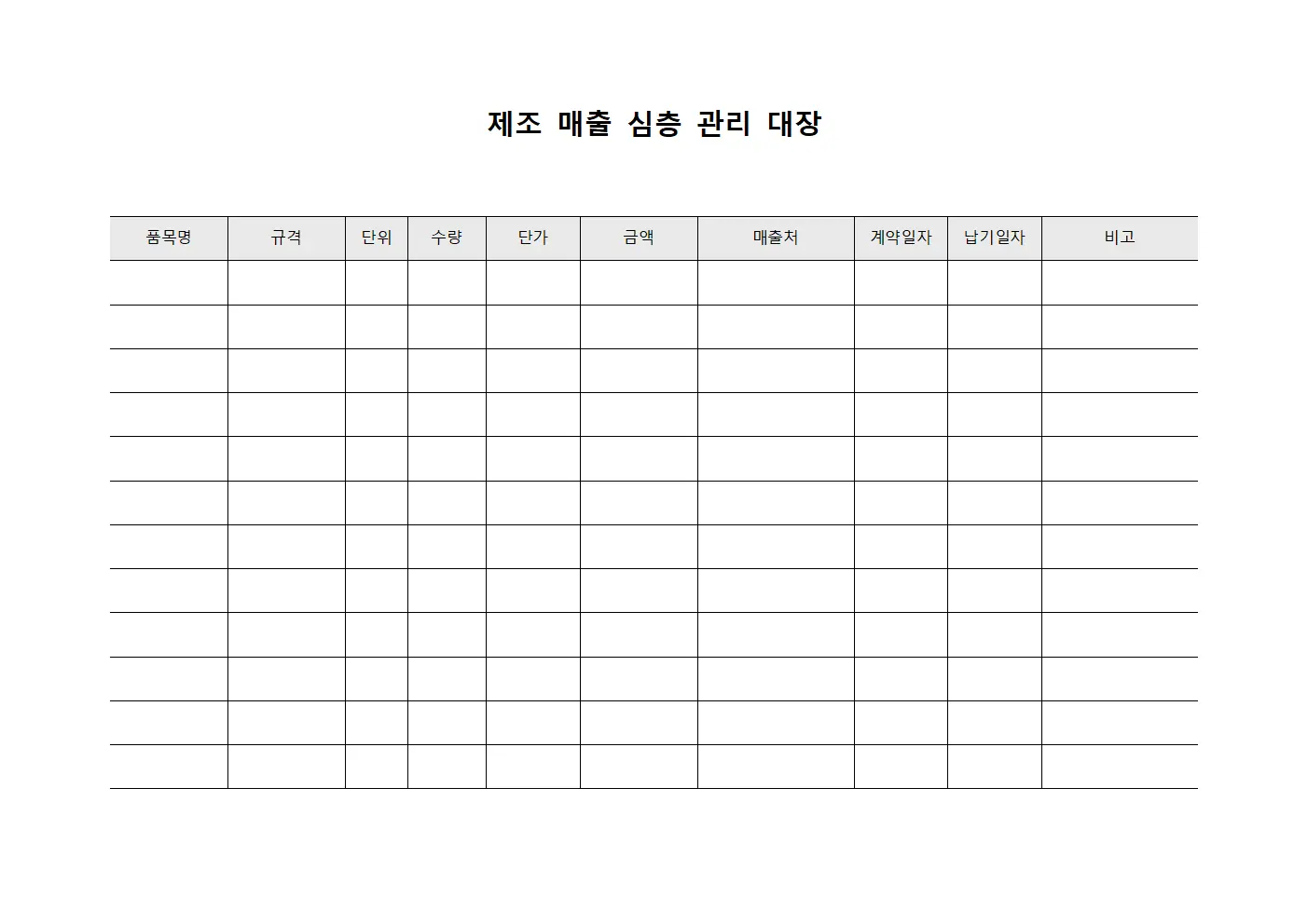 제조 매출 심층 관리 대장 문서.양식