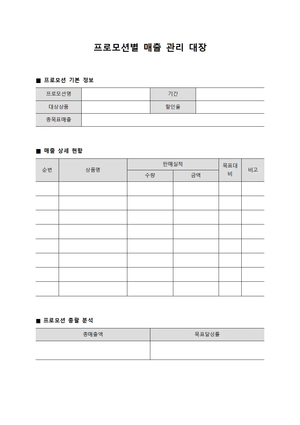 프로모션별 매출 관리 대장