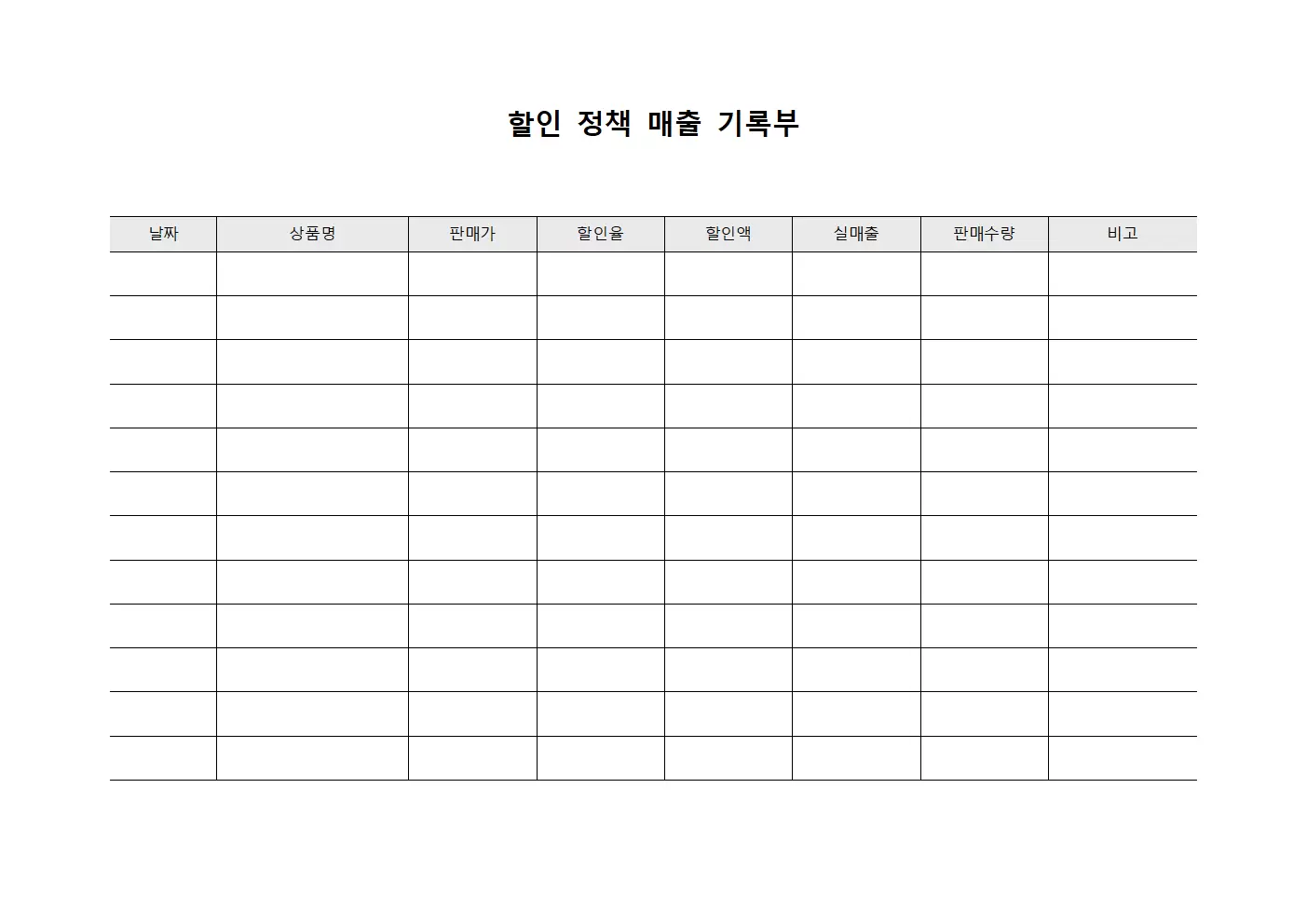 할인 정책 매출 기록부