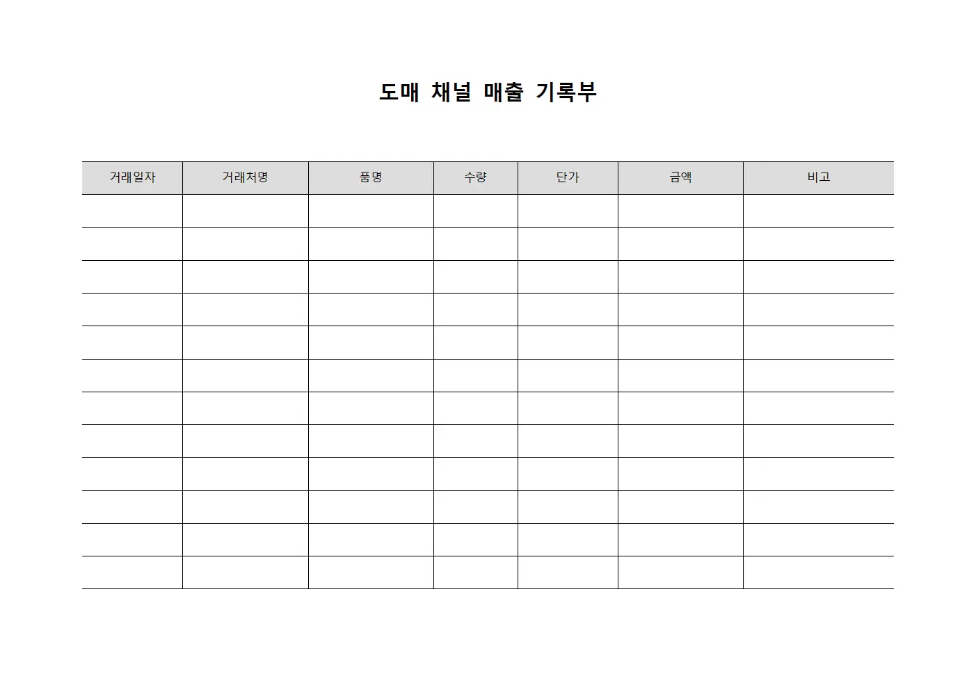 도매 채널 매출 기록부 양식문서
