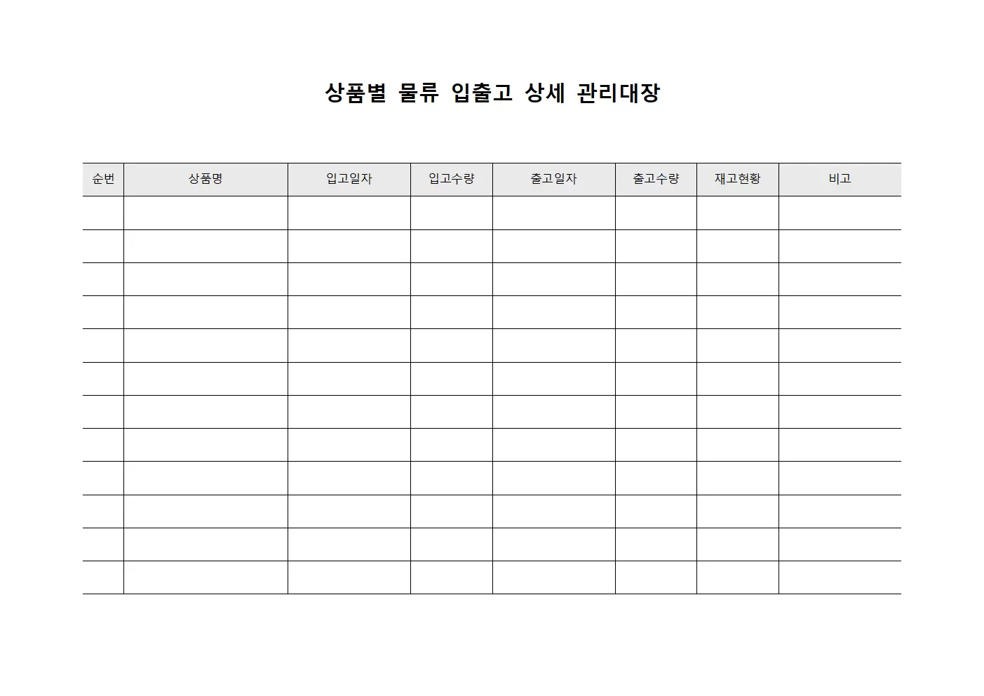 상품별 물류 입출고 상세 관리대장 서식문서