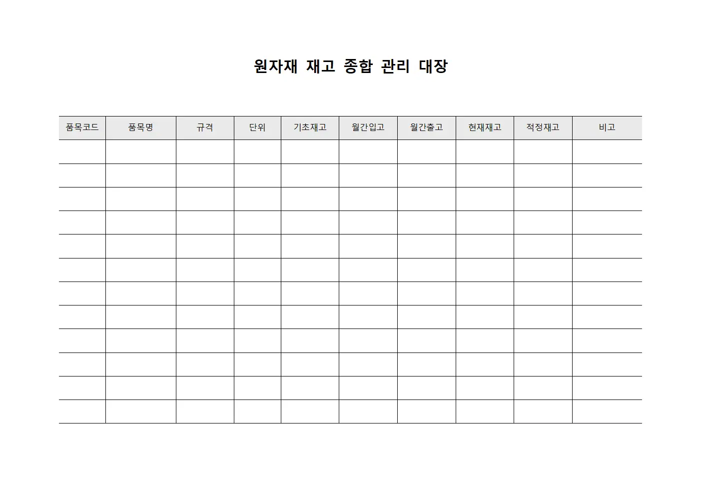 원자재 재고 종합 관리 대장