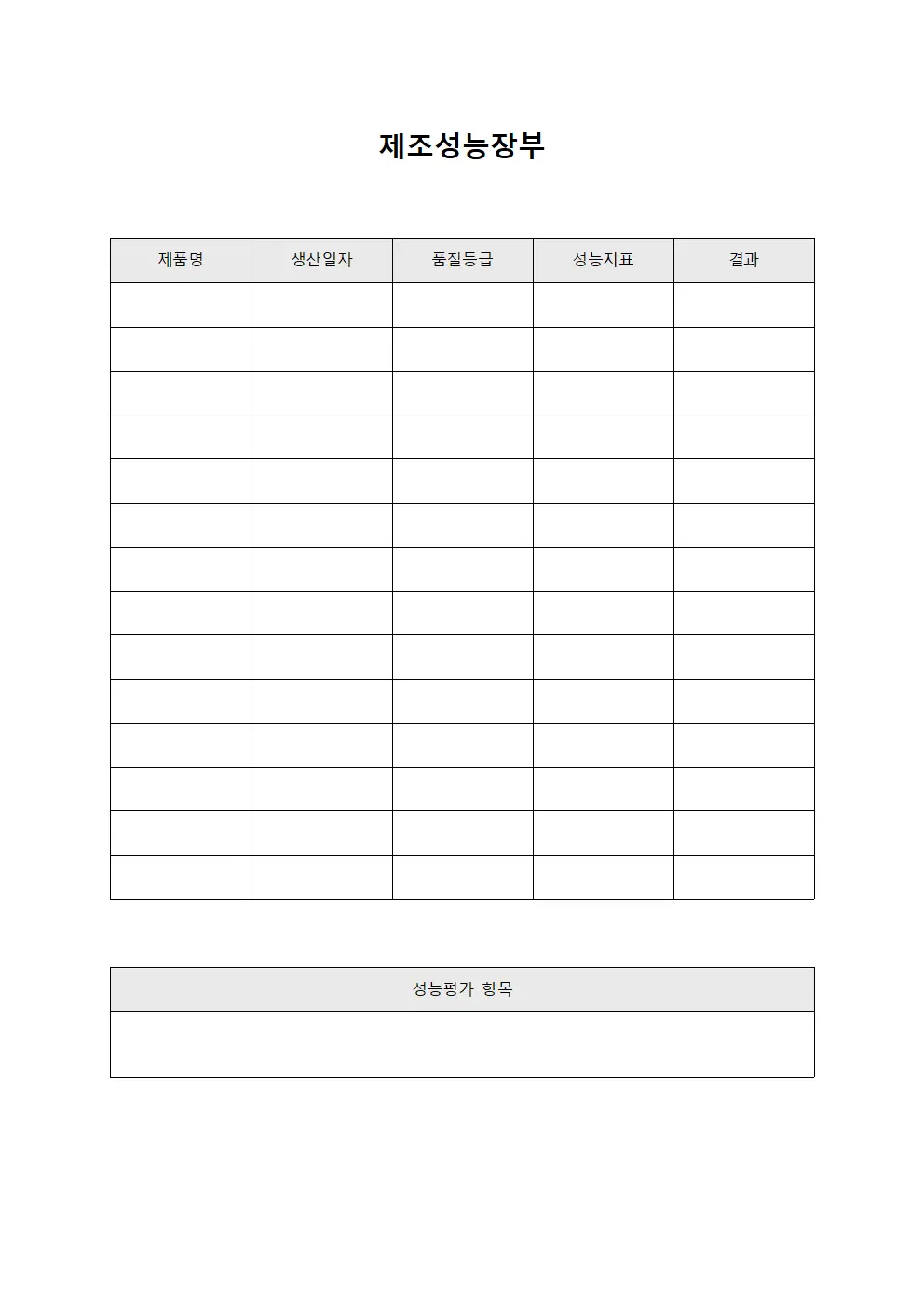 제조성능장부 템플릿 서식