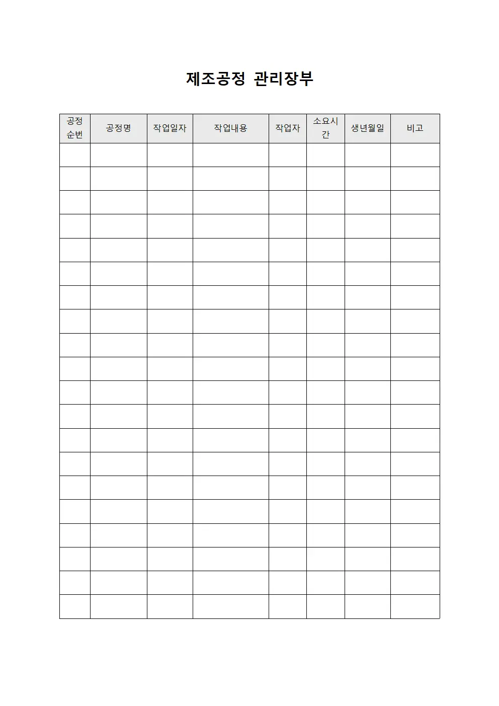제조공정 관리장부 서식