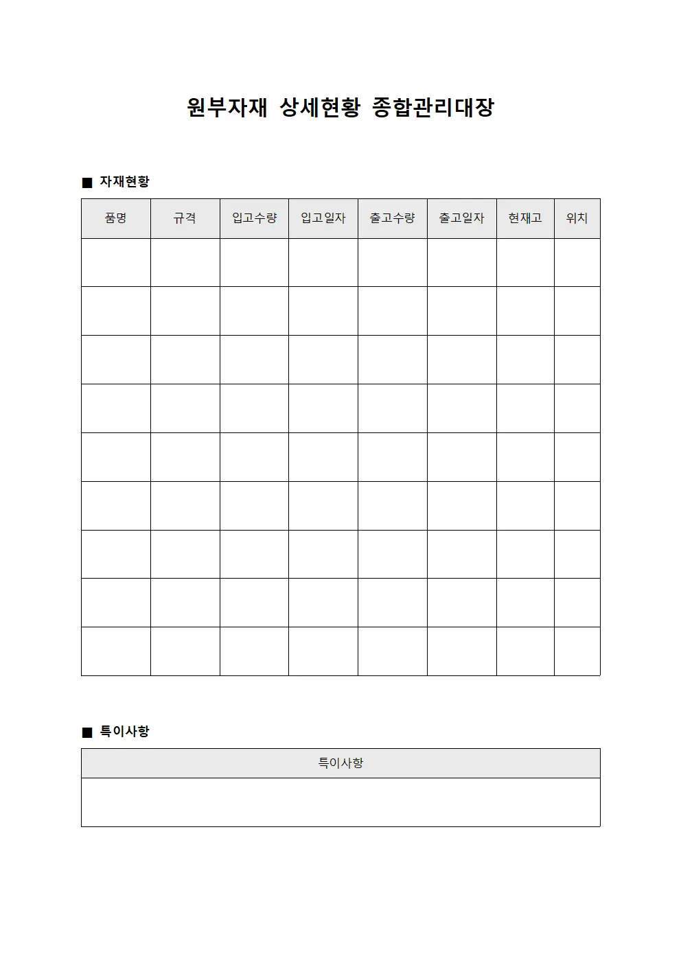 원부자재 상세현황 종합관리대장