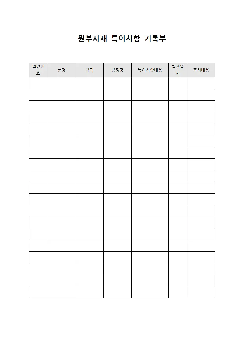 원부자재 특이사항 기록부