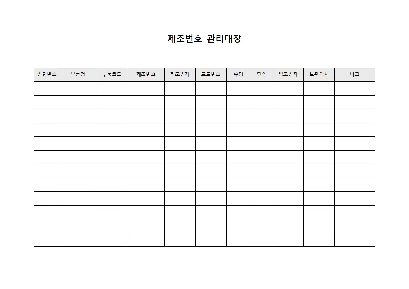 제조번호관리대장 (부품)