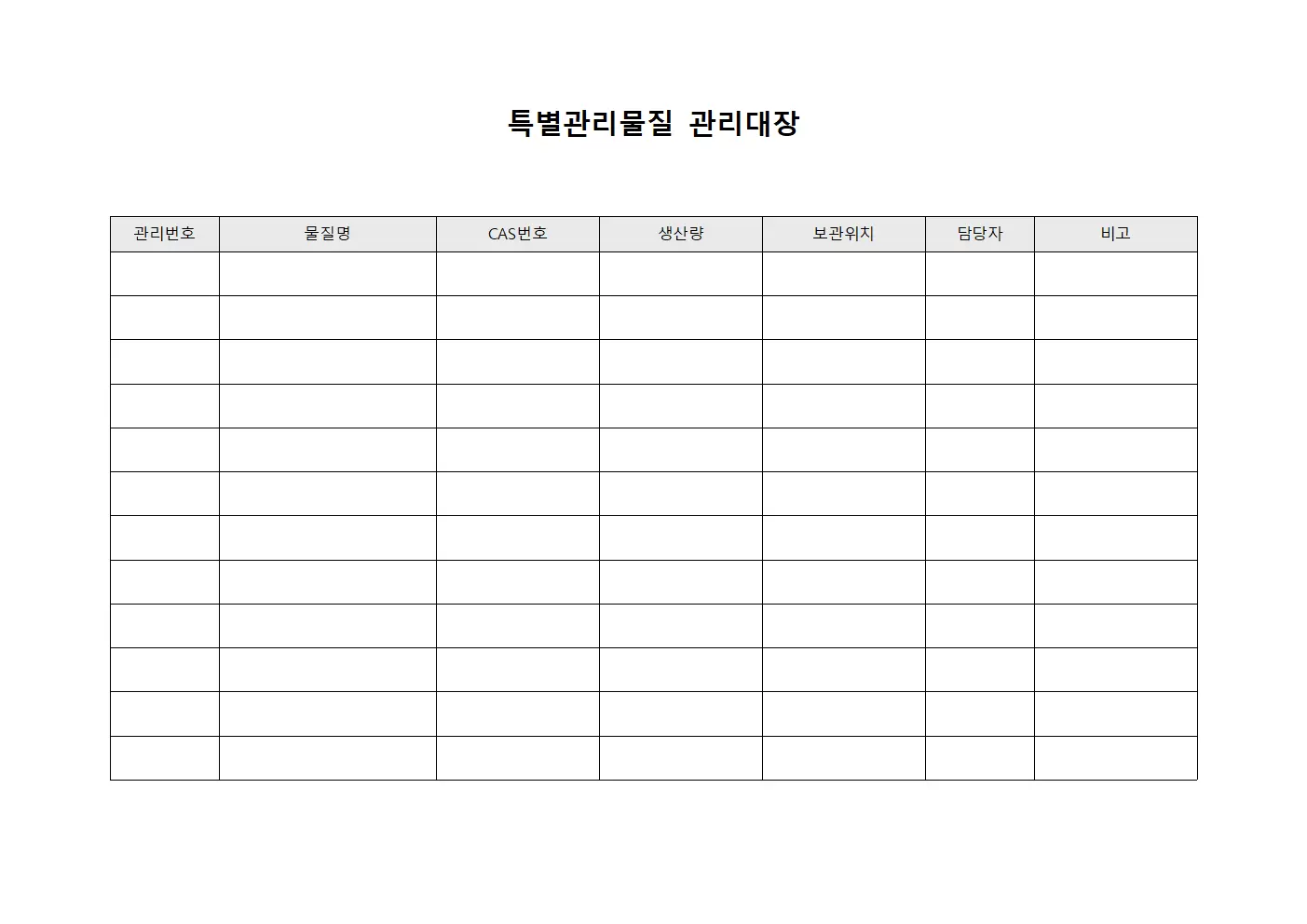 특별관리물질 생산 관리 대장