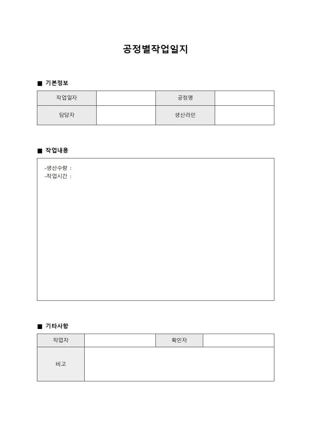 공정별작업일지 (생산자 보고표)