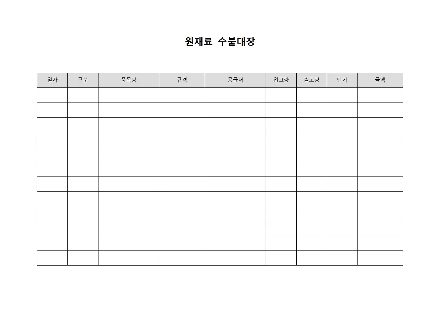 원재료수불대장 공급처별거래현황