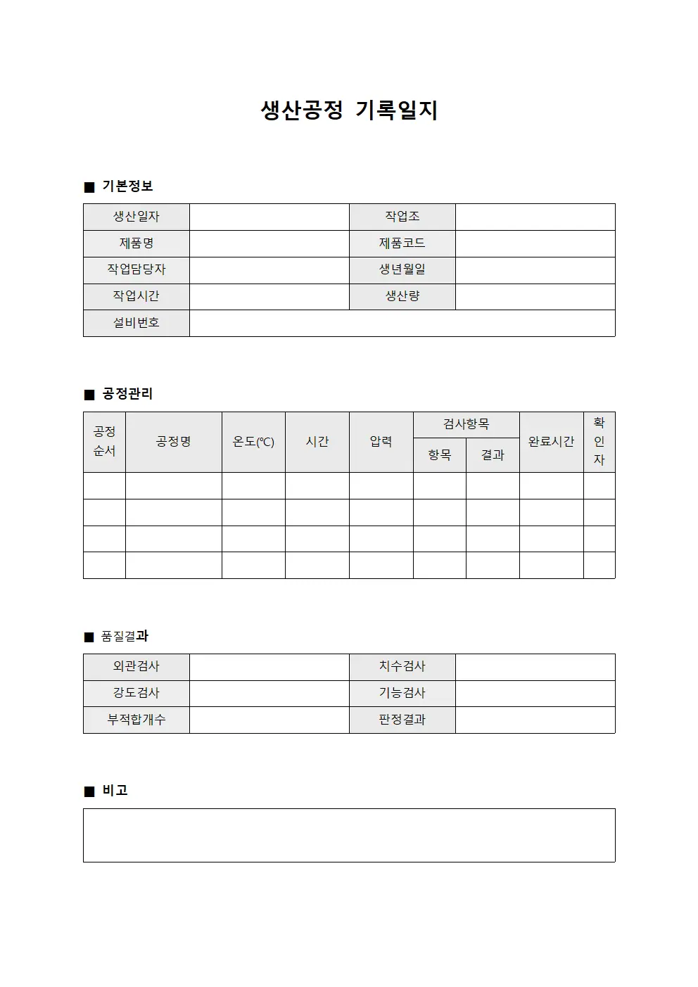 생산공정 기록일지