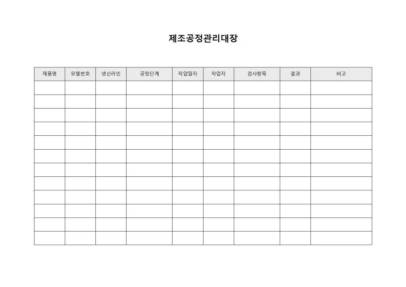 제조공정관리대장 파일양식