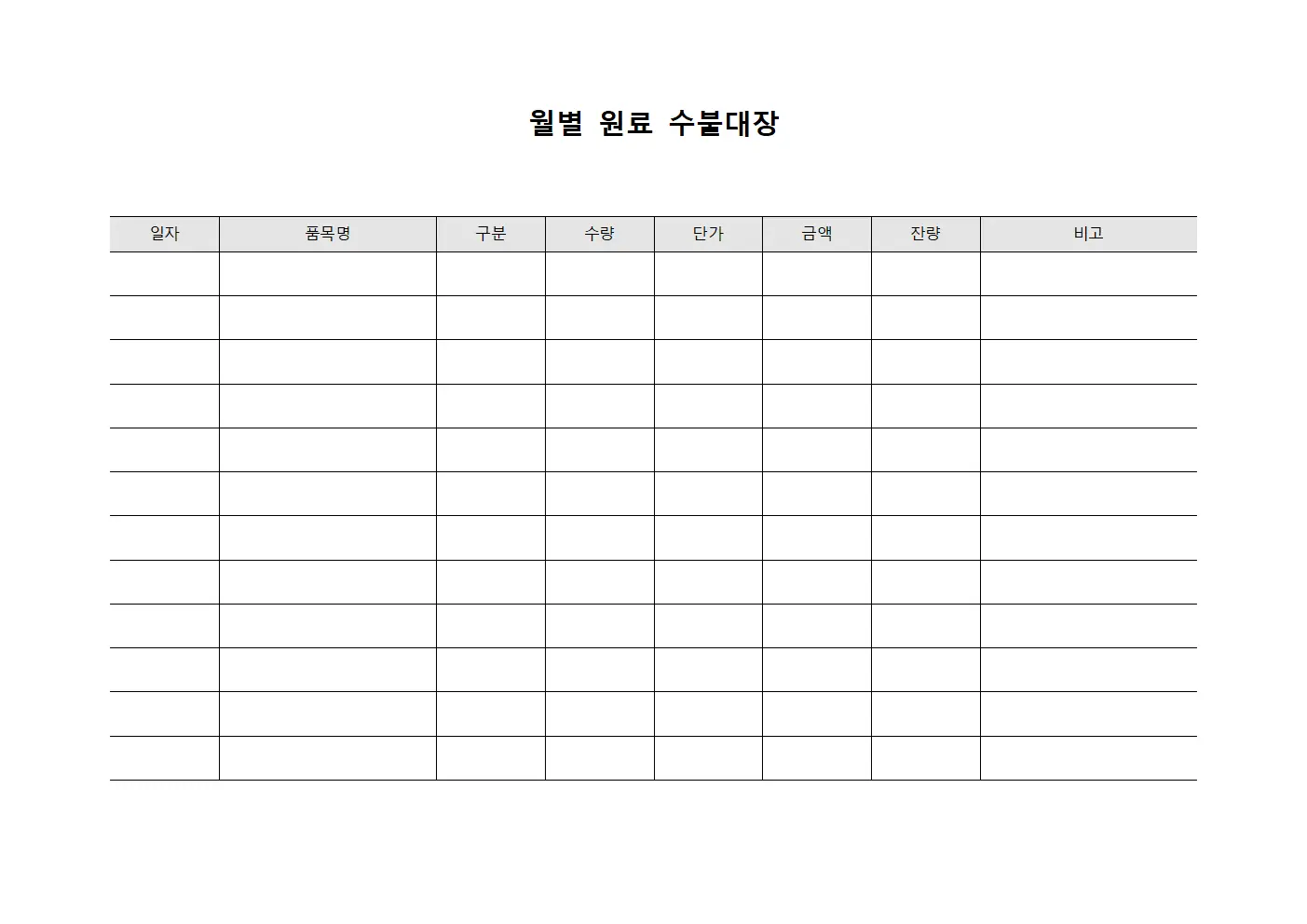 월별 원료 수불대장